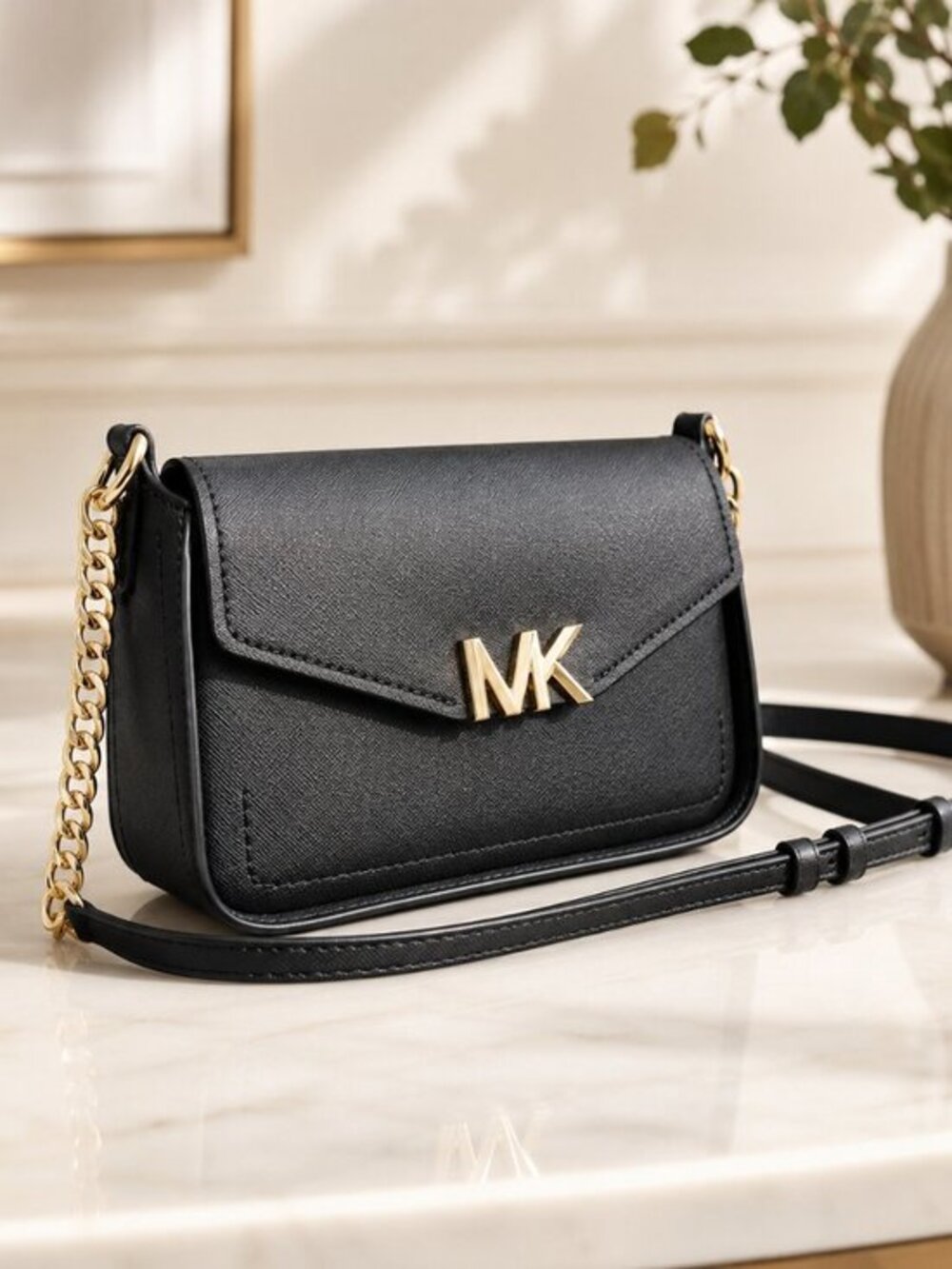 Michael Kors Sylvia Small Black Saffiano Leather Crossbody Bag NWT